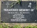 Gwenlin BELL nee MENZIES,
born 14-1-26 Aramac,
died 18-6-96 Boonah,
mother grandmother;
Kalbar General Cemetery, Boonah Shire