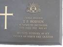 T.F. ROBSON,
died 9 July 1983 aged 67 years,
husband of Ivy,
father of Robyn & Graham;
Kandanga Cemetery, Cooloola Shire