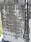 Maria COOPER, wife mother,
died 9 April 1941 aged 68 years 10 months;
Alfred George COOPER,
1867 - 1959;
Kandanga Cemetery, Cooloola Shire