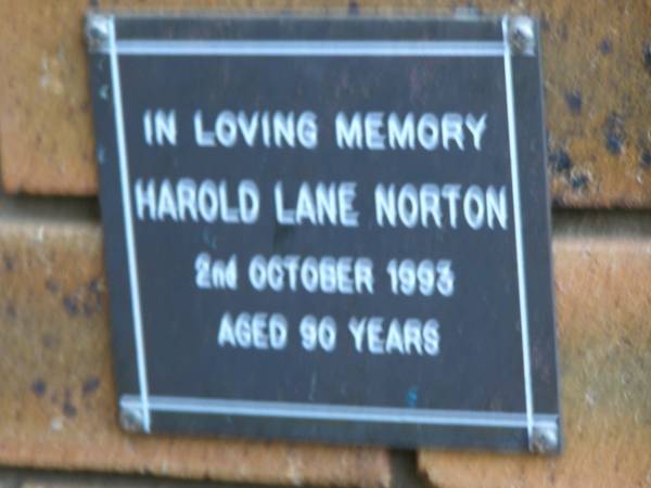 Harold Lane NORTON  | d: 2 Oct 1993, aged 90  | Kenmore-Brookfield Anglican Church, Brisbane  | 