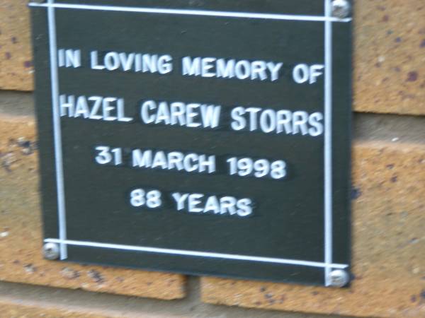Hazel Carew STORRS  | d: 31 Mar 1998, aged 88  | Kenmore-Brookfield Anglican Church, Brisbane  | 