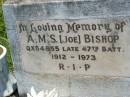 A.M.S. (Joe) BISHOP, 1912 - 1973; Kilkivan cemetery, Kilkivan Shire 