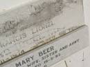 Francis Lionel BEER, husband, died 30-11-1974 aged 60 years; Mary BEER, wife sister aunt, 4-8-13 - 16-5-93; Kilkivan cemetery, Kilkivan Shire 