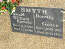 Oswald William Barrett SMYTH, born 11-4-1927, died 24-7-1995; Dorothy Grace SMYTH, born 22-10-1932, died 21-12-1974; Kilkivan cemetery, Kilkivan Shire 