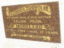 Lillian Pearl MORELAND, wife mother, died 5 Oct 1984 aged 71 years; Kilkivan cemetery, Kilkivan Shire 