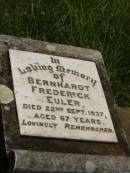 Bernhardt Frederick EULER, died 22 Sept 1937 aged 67 years; Kilkivan cemetery, Kilkivan Shire 