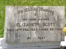 Elizabeth SCOTT, mother, died 18 Feb 1937 aged 95 years; Kilkivan cemetery, Kilkivan Shire 