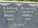 Mabel POWELL, wife mother, 1890 - 1931; Kilkivan cemetery, Kilkivan Shire 