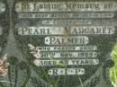 Frederick Henry PALMER, father father-in-law grandfather, accidentally killed 9 May 1968 aged 55 years; Pearl Margaret PALMER, mother mother-in-law grandmother, died 30 Nov 1969 aged 49 years; Kilkivan cemetery, Kilkivan Shire 