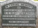 G.E. Elsa MCARTHUR, wife mother, died 26 Dec 1958 aged 65 years; Jim MCARTHUR, father grandfather, died 10 July 1989 aged 80 years; Kilkivan cemetery, Kilkivan Shire 