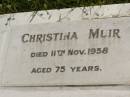 Christina MUIR, died 11 Nov 1958 aged 75 years; Kilkivan cemetery, Kilkivan Shire 