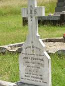 John J. O'DONOGHUE, husband father, died 1 Sept 1934 aged 66 years; Mary O'DONOGHUE, wife, died 4 Dec 1940 aged 70 years; Kilkivan cemetery, Kilkivan Shire 