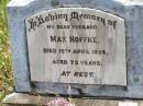 Max NOFFKE, husband, died 15 April 1955 aged 73 years; Kilkivan cemetery, Kilkivan Shire 