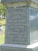 William LAURIE, died 14 Oct 1894 aged 73 years; Elizabeth, wife, died 30 Sept 1905 aged 84 years; Charles Henry Thomas MASON, died Ela?? Kilkivan 4 March 1906 aged 63 years; Agnes, wife, died 5 Jan 1921 aged 78 years; Kilkivan cemetery, Kilkivan Shire 