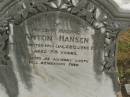 Anton HANSEN,
husband,
died 28 June 1926 aged 78 years;
Killarney cemetery, Warwick Shire
