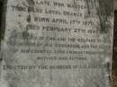 George GRAYSON,
born 17 April 1870,
died 27 Feb 1899;
Killarney cemetery, Warwick Shire