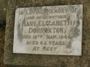 Mary Elizabeth DORRINGTON,
mother,
died 16 Mar 1949 aged 62 years;
Killarney cemetery, Warwick Shire