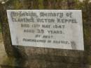 Clarence Victor KEPPEL,
died 13 May 1947 aged 39 years;
Killarney cemetery, Warwick Shire