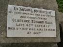 Clarence Edward (Karky) RACH,
husband father grandfather,
died 6 Sept 1952 aged 56 years;
Killarney cemetery, Warwick Shire