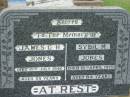 James G.H. JONES,
died 15 July 1946 aged 59 years;
Sybil M. JONES,
died 15 April 1975 aged 84 years;
George Thomas JONES,
died 4 June 1967 aged 48 years;
Jean Sybil JONES,
daughter,
died 1 Jan 1930? aged 13 12 years;
Killarney cemetery, Warwick Shire