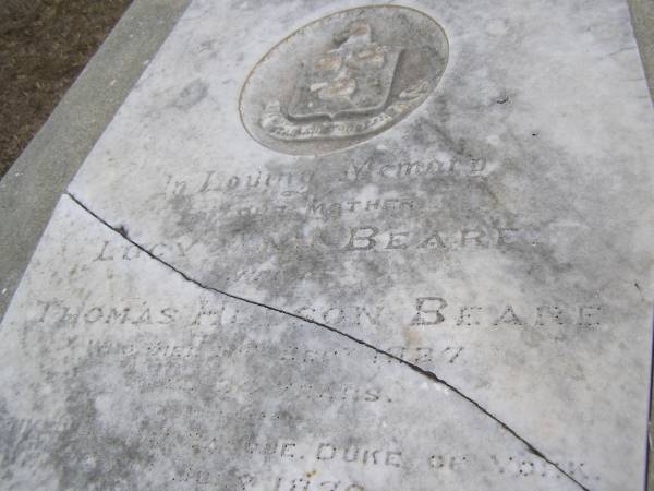Lucy Ann BEARE  | b 1803 in England  | wife of Thomas Hudson BEARE  | d: 13 Sep 1837  | arrived ?? barque Duke of York 27? July 1836  |   | Kingscote historic cemetery - Reeves Point, Kangaroo Island, South Australia  |   | 