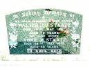 Walter H.J STAATZ, husband father,
died 19 May 1967 aged 75 years;
Annie M. STAATZ, mother,
died 29 July 1973 aged 80 years;
Lockrose Green Pastures Lutheran Cemetery, Laidley Shire