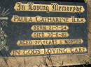 Paula Catharine IKLA,
born 21-7-54 died 30-6-82
aged 27 years 11 months;
St Michaels Catholic Cemetery, Lowood, Esk Shire