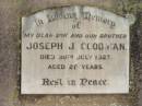 Joseph J. GOODMAN, son brother,
died 30 July 1923 aged 26 years;
St Michaels Catholic Cemetery, Lowood, Esk Shire