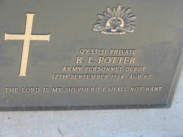 R L POTTER  | 12 Sep 1984, aged 62  | Lowood General Cemetery  |   | 