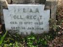 Frieda A. VOLLBRECHT, born 17 Sept 1899 died 12 Jan 1890;
Lowood Trinity Lutheran Cemetery (Bethel Section), Esk Shire