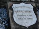 Harry WENDT, died 8 Nov 1916 aged 22 years;
Lowood Trinity Lutheran Cemetery (Bethel Section), Esk Shire