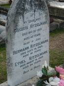 Augusta KITZELMANN, died 22 May 1922 aged 40 years, wife;
Hermann KITZELMANN, died 10 Sept 1929 aged 56 years;
Ethel KITZELMANN, died 15 March 1927, aged 26 years;
Lowood Trinity Lutheran Cemetery (Bethel Section), Esk Shire