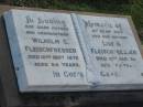 Wilhelm C. FLEISCHFRESSER, died 10 Sept 1976 aged 84 years, father grandfather;
Lily A. FLEISCHFRESSER, 12 Jan 1961 aged 65 years, wife mother;
Lowood Trinity Lutheran Cemetery (Bethel Section), Esk Shire