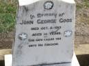 John George GOOS,
died 4 Oct 1913 aged 14 years;
Ma Ma Creek Anglican Cemetery, Gatton shire