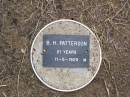B.H. PATTERSON, male,
died 11-5-1929 aged 21 years;
Ma Ma Creek Anglican Cemetery, Gatton shire