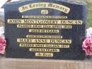 John Montgomery DUNCAN, husband father,
died 22 April 1948 aged 62 years;
Mary Anne DUNCAN, mother,
died 11 Jan 1977 aged 84 years;
Ma Ma Creek Anglican Cemetery, Gatton shire