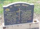 Wilfred Byrnes WEBSTER,
husband father grandfather,
died 27 Sept 1986 aged 88 years;
Eva Louisa WEBSTER,
mother grandmother,
died 15 Aug 1993 aged 81 years;
Ma Ma Creek Anglican Cemetery, Gatton shire