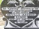 Neville Arthur KUNDE,
husband father,
died 26 June 1977 aged 50 years;
Rita Geraldine KUNDE, mother,
died 16 April 1984 aged 53 years;
Ma Ma Creek Anglican Cemetery, Gatton shire