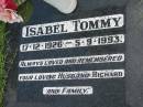 Isabel TOMMY,
17-12-1926 - 5-9-1993,
husband Richard;
Maclean cemetery, Beaudesert Shire