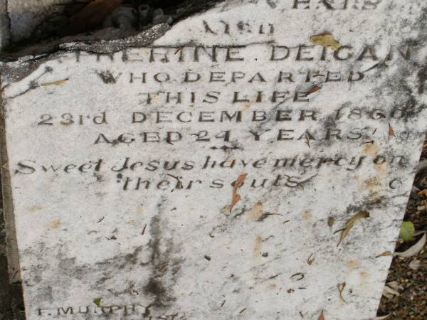 William MCADAM,  | first chief constable Maryborough,  | died 9 March 1864 aged 70? years;  | Rosehannah MCADAM,  | died 10 March aged 7? years;  | Catherine? DEIGAN,  | died 23 Dec 1860 aged 24 years;  | Pioneer Cemetery, Maryborough  | 