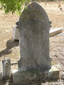 Denis LEANE,
husband,
died 12 May 1890 aged 43 years;
Meringandan cemetery, Rosalie Shire