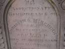 Christina MIRCHINN,
born at Wertemberg Germany,
died North Farm? Goombungee
2 Oct 1895? aged 61 years;
Meringandan cemetery, Rosalie Shire