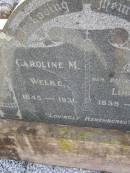 Caroline M. WELKE,
1845 - 1931;
Ludwig,
husband,
1839 - 1920;
Meringandan cemetery, Rosalie Shire