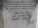 Heinrich LANGE,
father,
died 3 Sept 1899 ages 72 years,
erected by son Henry LANGE;
Meringandan cemetery, Rosalie Shire
