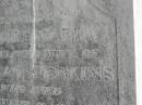 Annie Maria,
wife of Thomas PERKINS,
died 16 Jan 1892 in 38th year;
Meringandan cemetery, Rosalie Shire