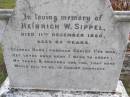 Heinrich W. SIPPEL,
died 11 Dec 1920 aged 82 years;
Minden Baptist, Esk Shire