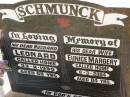 Leonard SCHMUNCK,
died 23-2-1990 aged 69 years;
Eunice Margery SCHMUNCK,
died 8-3-2004 aged 84 years;
Minden Baptist, Esk Shire