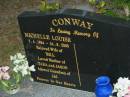 Michelle Louise CONWAY,
2-4-1954 - 24-6-2005,
wife of Bill,
mother of Tara & Jason,
grandma of Jai;
Mooloolah cemetery, City of Caloundra