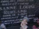 Susanne Louise RUHLAND,
daughter sister,
born 14-3-1975,
died tragically 31-3-1994;
Mooloolah cemetery, City of Caloundra