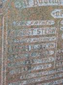 August STERN
(husband of Emma E STERN)
b: 12 Jul 1866, d: 29 Jul 1953, aged 87
Emma E STERN
b: 28 Nov 1868, d: 29 Nov 1941, aged 73
Mt Cotton Gramzow Cornubia Carbrook Lutheran Cemetery, Logan City